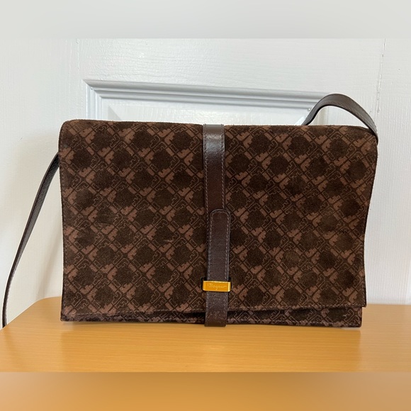 Salvatore Ferragamo Handbags - Salvatore Ferragamo Brown Suede & Leather Shoulder Bag Vintage Italy